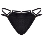 black lace underwear with straps and gold hardwear