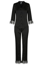 classic button down black silk satin pyjama set