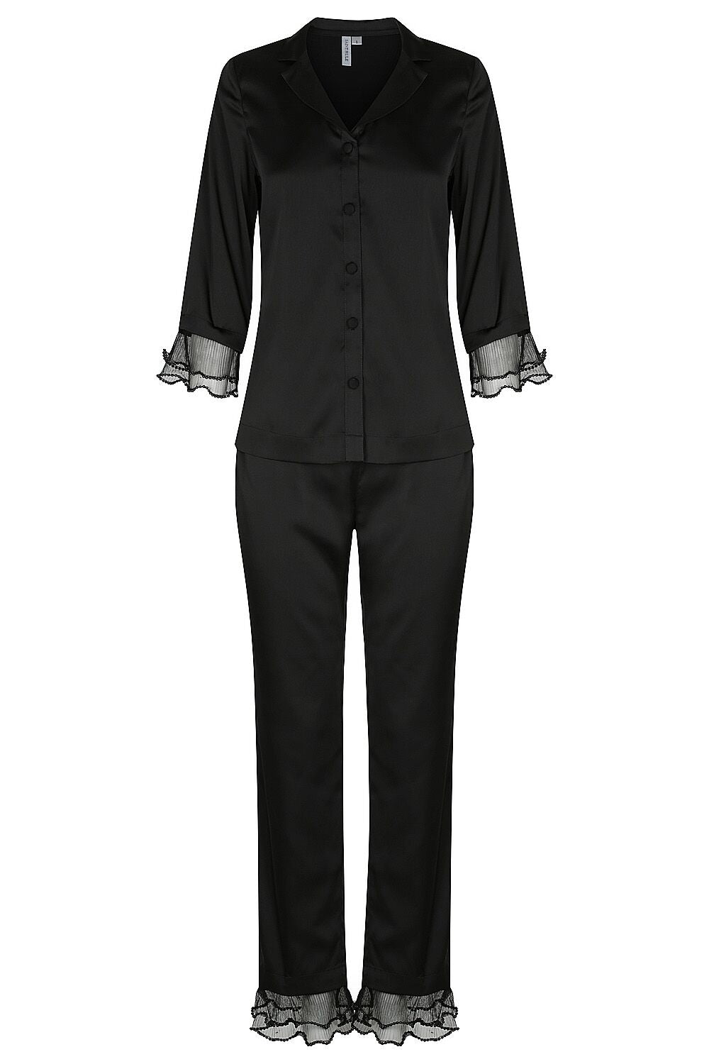 classic button down black silk satin pyjama set